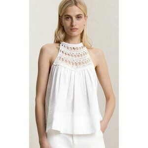 A.L.C. Reina Crochet Neck Cotton‎ Linen Blend Tank Top White Women 14